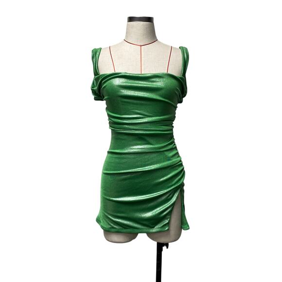 Lucy In the Sky LA Womens Size S Green Shimmer Stretch Open Back Mini Dress - Picture 1 of 7